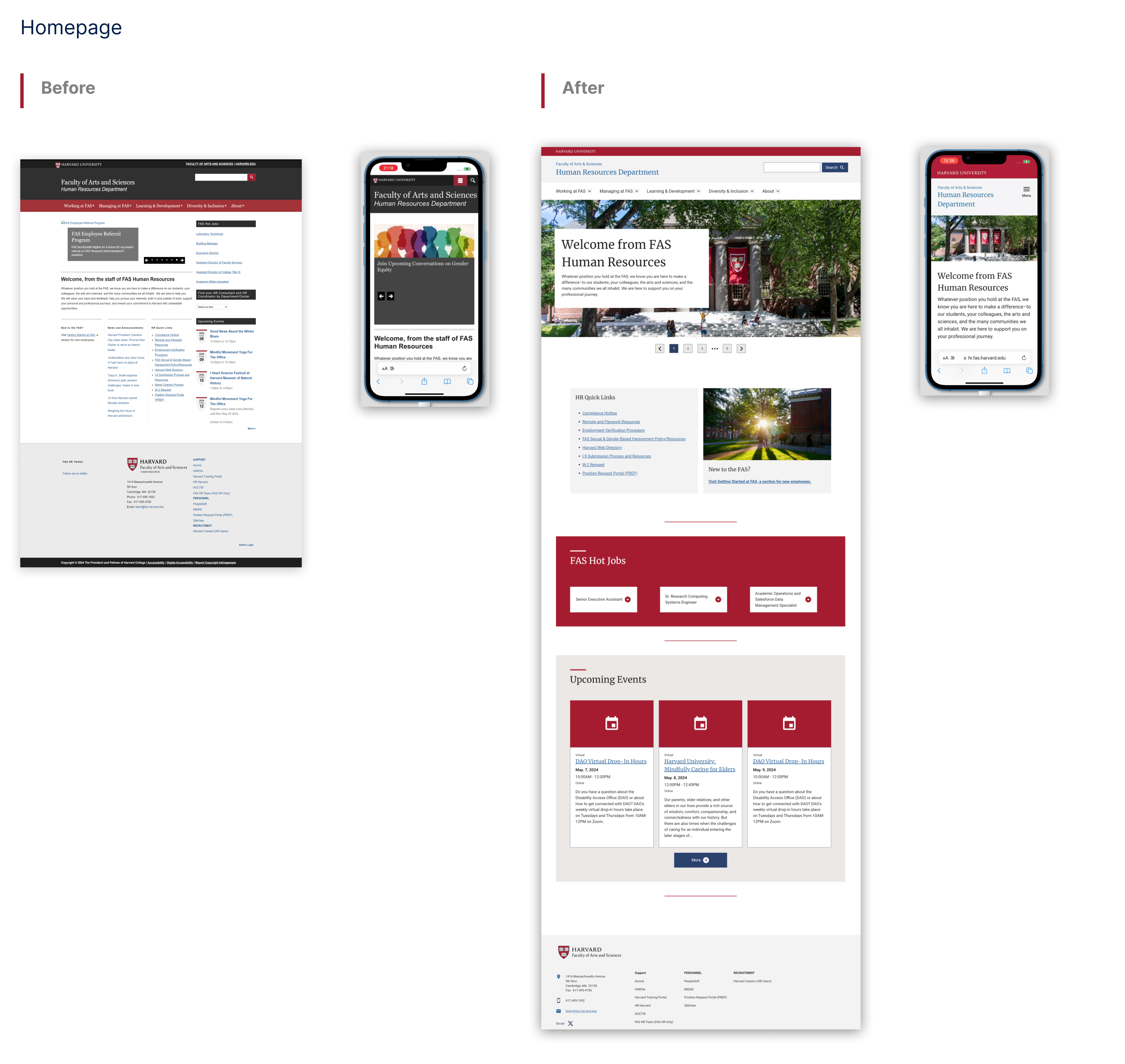 A screenshot of the FAS HR Department's homepage before migrating to HarvardSites.