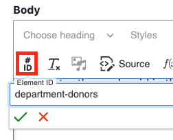 screenshot of the text editor toolbar and the #ID field selected