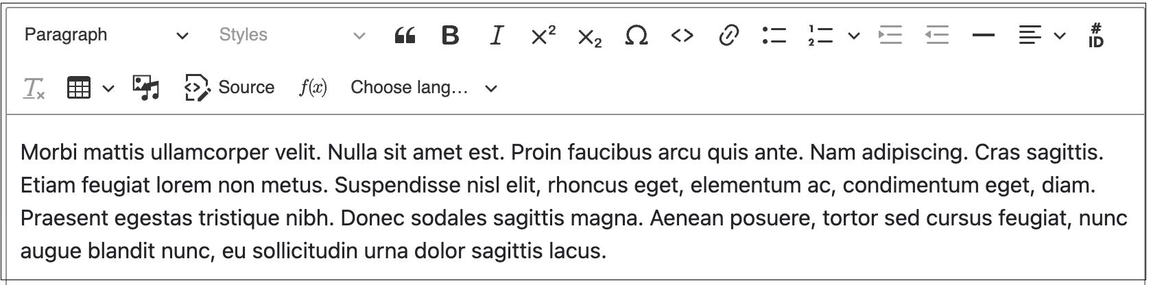 The Text Editor toolbar allows for easy content formatting, with tooltip labels for each control.