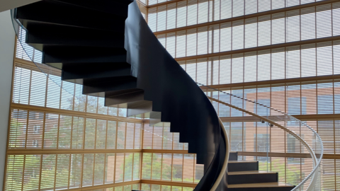 A spiral staircase in a Harvard building