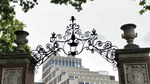 Harvard gate leading up to the Science Center