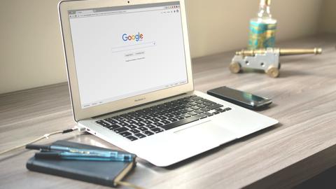 Laptop computer with Google search on the screen
