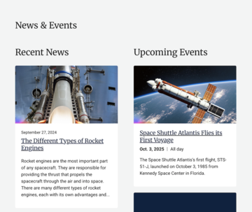 An example of a columns component with a list of news and a list of upcoming events