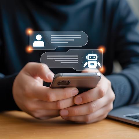 a person using a smartphone with the help of AI