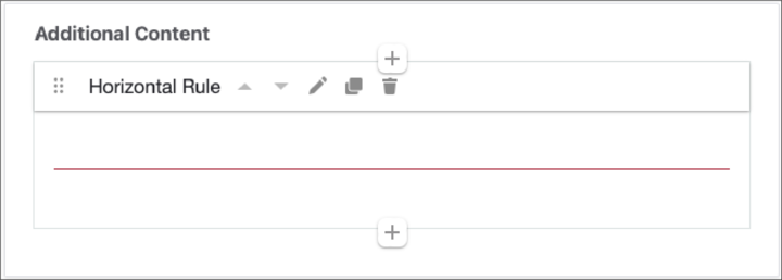 Screenshot of Additional Content region with a horizontal rule, showing the "+" control to add a component
