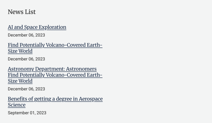 screenshot of a compact news list