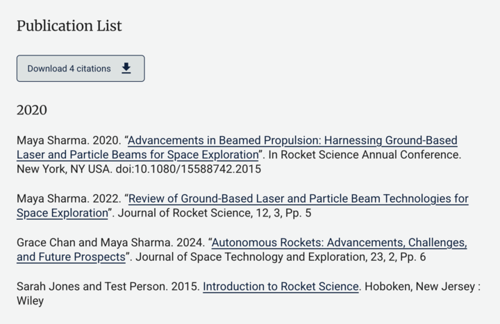 screenshot of a compact publication list