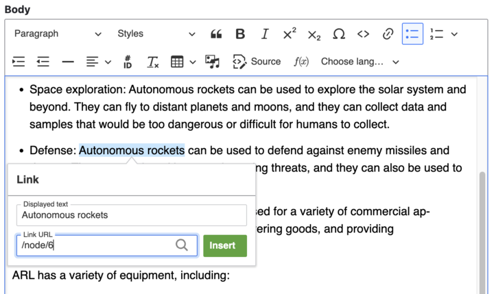 screenshot for adding a link a text