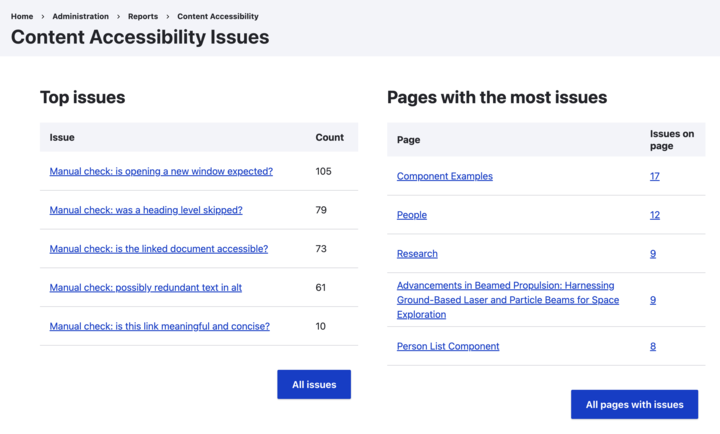 a content accessibility report screenshot