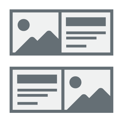 Icon showing two cards stacked with alternating outlines representing an image and lines representing text.