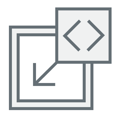 Icon showing a square containing a diagonal down-pointing arrow overlaid with a smaller square containing a pair of empty angle brackets.