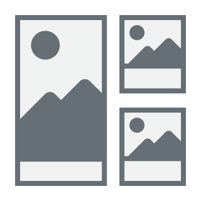 Icon showing a grid, with a vertical rectangle with outlines representing an image on the left and two smaller stacked rectangles, each with outlines representing an image, on the right.