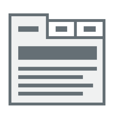 Icon showing a folder-shaped outline with a prominent tab and two others and lines representing text.